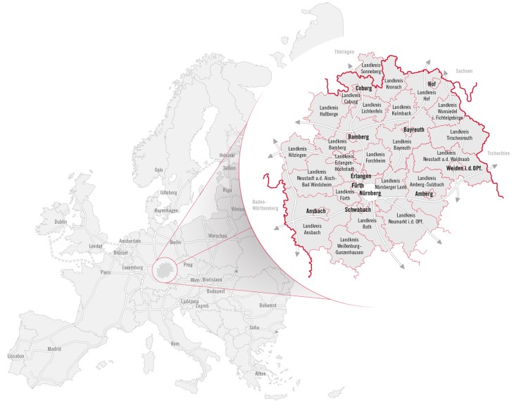 Karte der Metropolregion Nürnberg